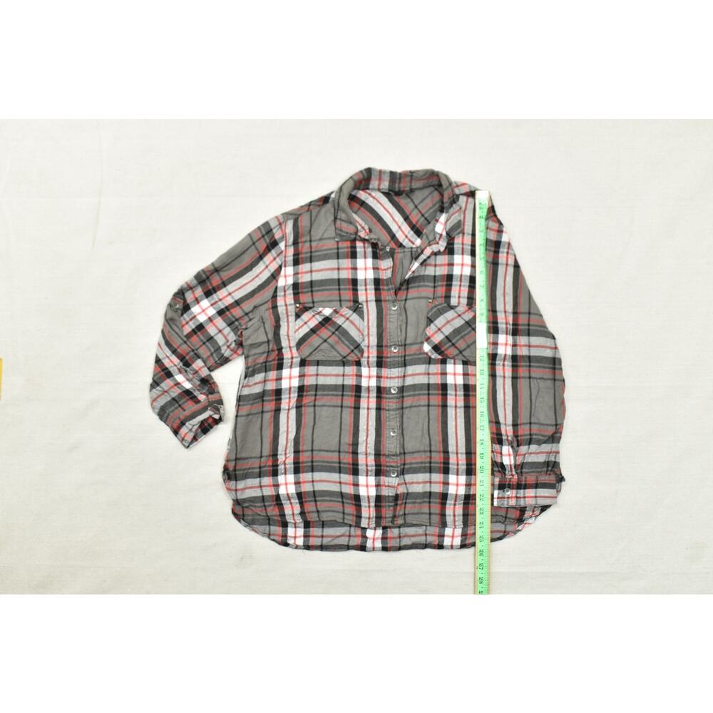 Rock & Republic Plaid Button Down Shirt Women XXL Grey Red Metallic Lurex Plaid - Picture 2 of 8